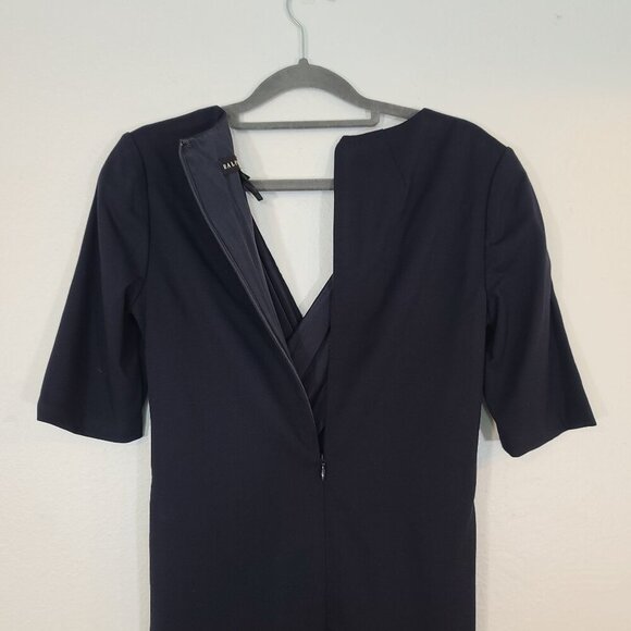 Ralph Lauren Black Label Faux Wrap‎ Gathered Waist Shift Dress Wool Navy Size 2 - Picture 8 of 8